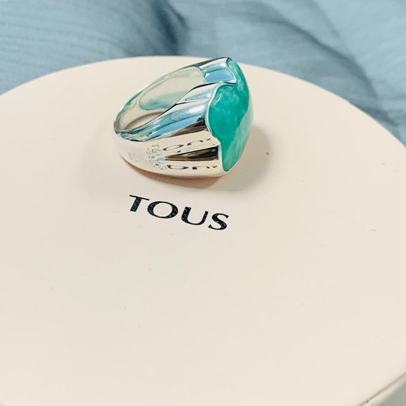 TOUS Ring Silver Green Color ring with Amazonita Women Jewelry 56# - Picture 5 of 10